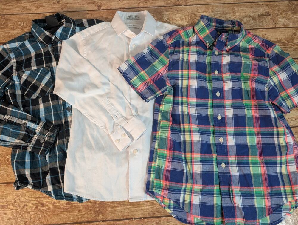 Lot Of 3 Button Down Boys Size Small Shirts Ralph Lauren Shawn White Calvin Klei